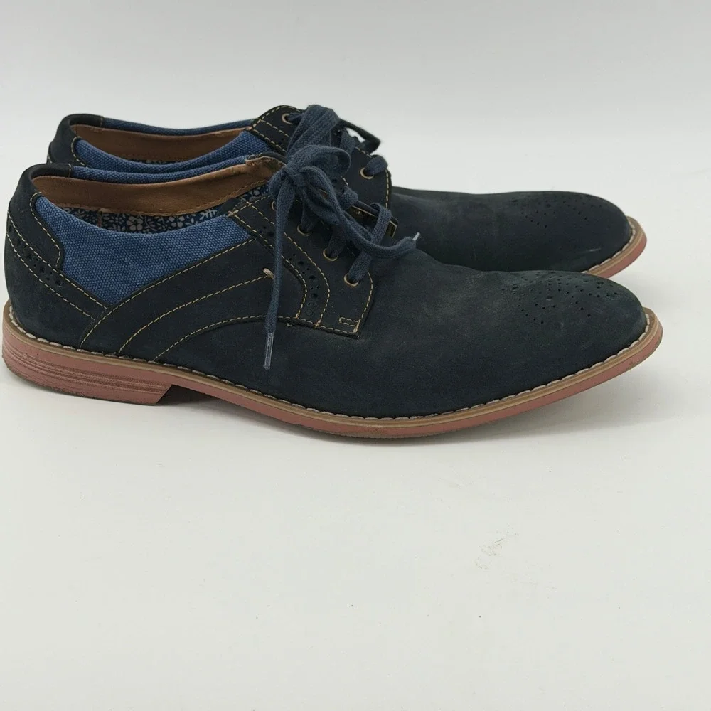 Stacy Adams Mens 25352-410 Navy Blue Suede Leather Textile Oxford Shoes Size 8 M